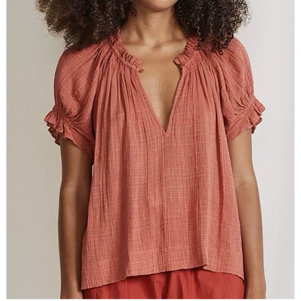 Apiece Apart Kasin Top Rosewood Orange Organic Cotton Blend Gauze Blouse S
